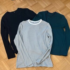 3 Uniqlo stripe and Solid Long Sleeve ribbed Shirts